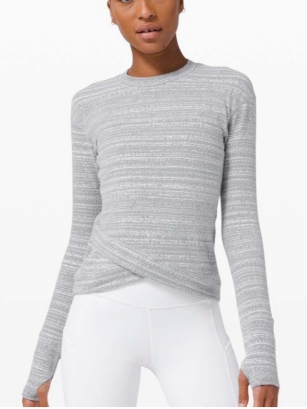 Lululemon Close to Crossing RULU Long Sleeve Shirt Gray & White Back Zip Pocket